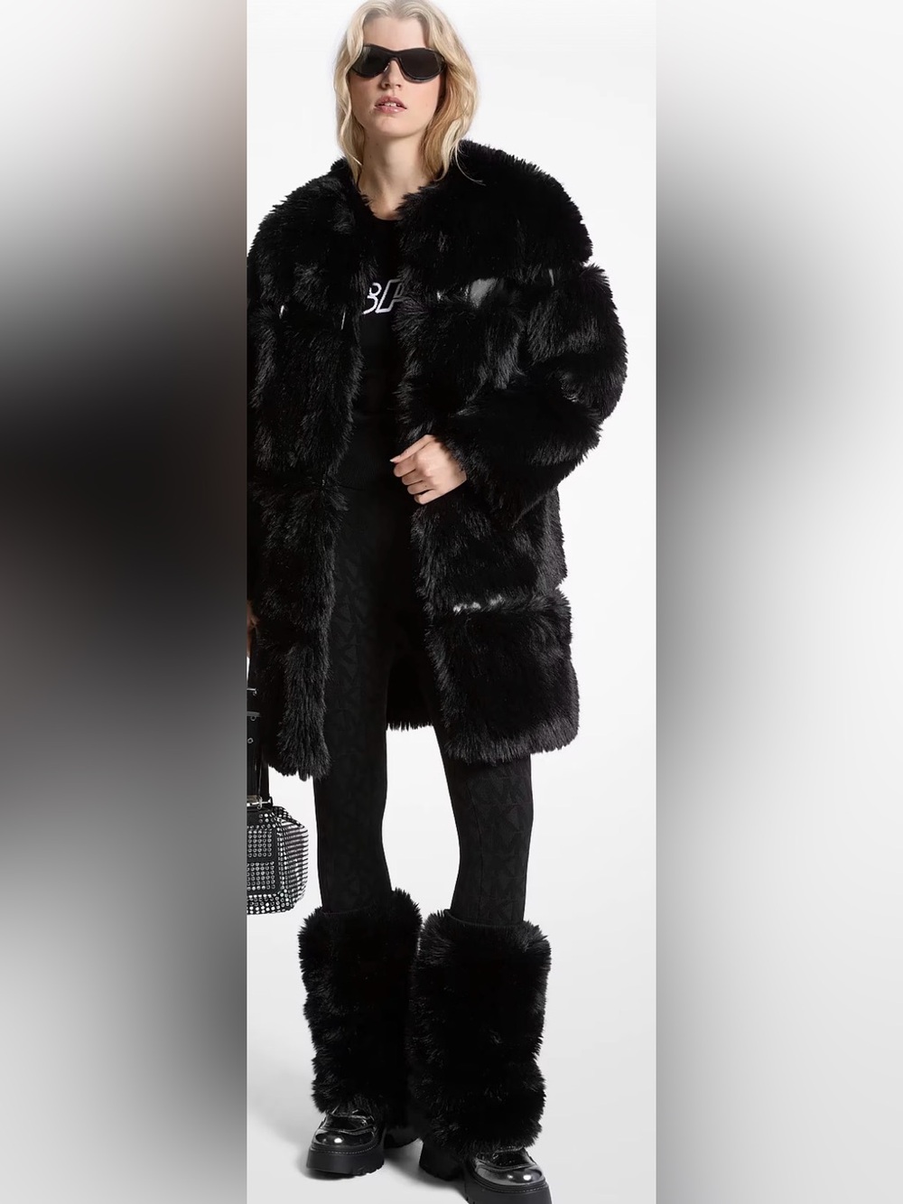 Michael Kors Faux Fur Patent Coat Black Small BNWT